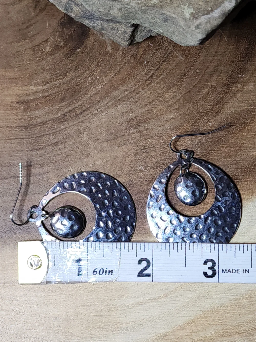 Hammered Silver-Tone Drop Hoop Earrings